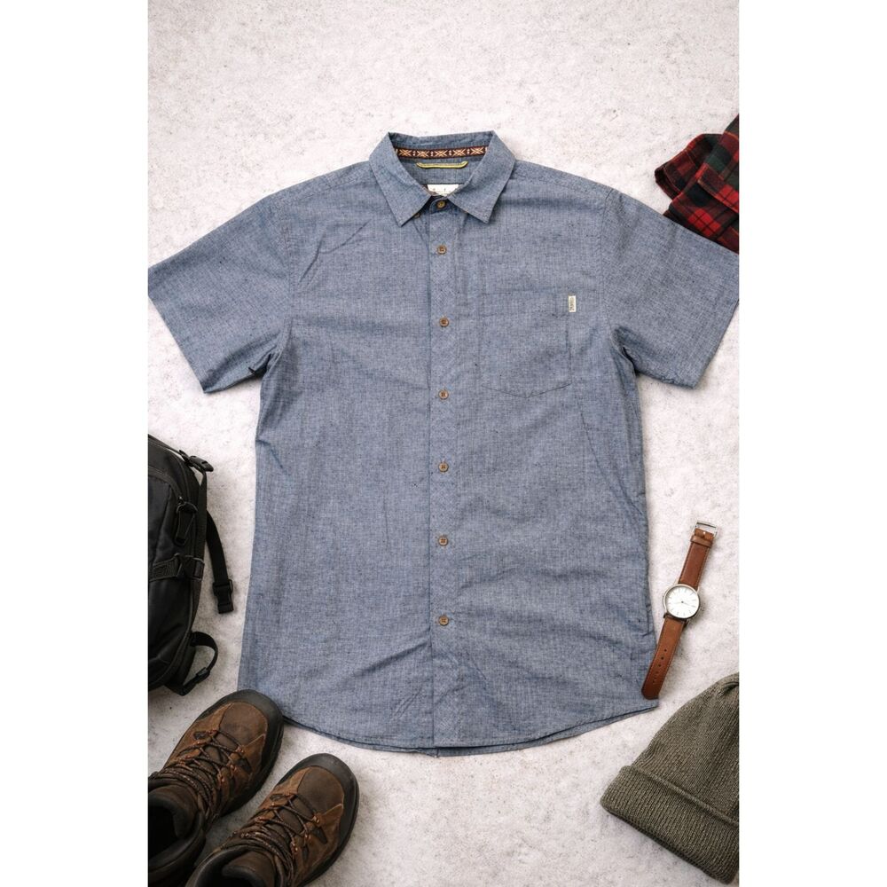Dravus Men’s Small Gray Button Up Shirt Short Sleeve Cotton Outdoor (44)